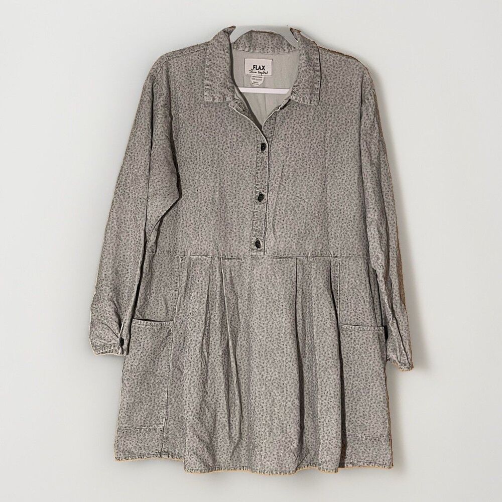 FLAX Jeanne Engelhart Tunic S Cotton Corduroy Lagenlook Gray Pockets Vtg 90s